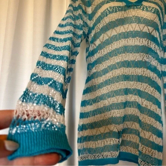 Tommy Bahama Womens Linen Turquoise Blue White Striped Swim Coverup Dress SZ M - Picture 7 of 10